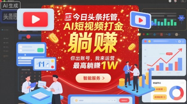 今日头条托管，AI短视频打金，你出账号，我来运营，最高躺賺1W【揭秘】-hcnxn