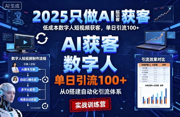 2025只做AI获客，AI超级获客实训营，低成本数字人短视频获客，单日引流100+-hcnxn