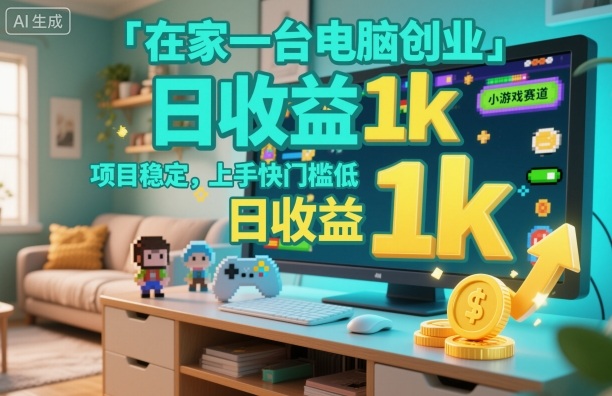 在家一台电脑创业，小游戏赛道，项目稳定，上手快门槛低，日收益1k+【揭秘】-hcnxn
