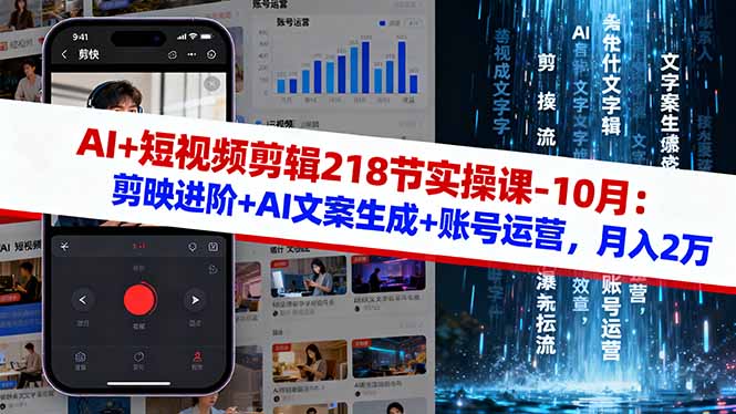 AI+短视频剪辑218节实操课-10月：剪映进阶+AI文案生成+账号运营，月入2万-hcnxn