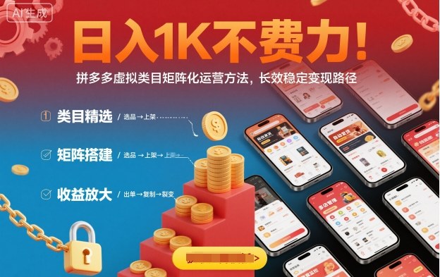日入1K不费力！拼多多虚拟类目矩阵化运营方法，长效稳定变现路径-hcnxn
