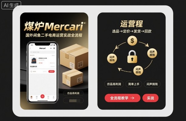 煤炉Mercari国外闲鱼二手电商运营实战全流程，仿品高利润，简单上手，闷声搞钱-hcnxn