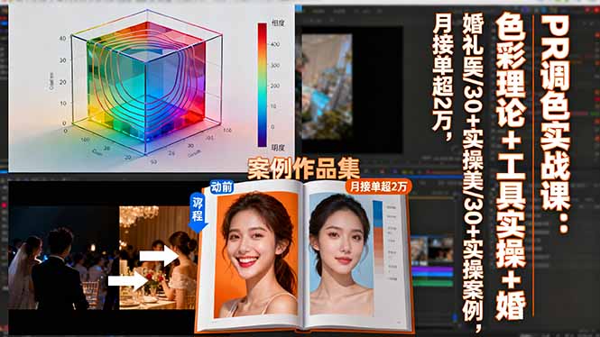 PR调色实战课：色彩理论+工具实操+婚礼医美/30+实操案例，月接单超2万-hcnxn