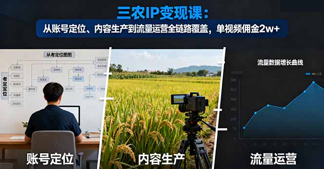 三农IP变现课：从账号定位、内容生产到流量运营全链路覆盖，单视频佣金2w+-hcnxn