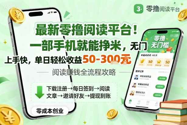 最新零撸阅读平台！一部手机就能挣米，无门槛上手快，单日轻松收益50-3张【揭秘】-hcnxn