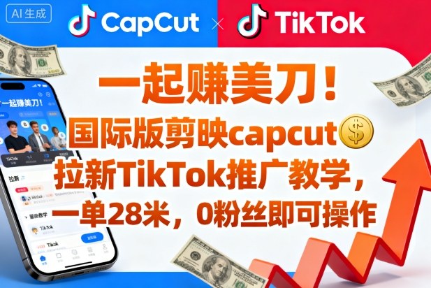 一起賺美刀！国际版剪映capcut拉新TikTok推广教学，一单28米，0粉丝即可操作(附推广入口和教学)-hcnxn