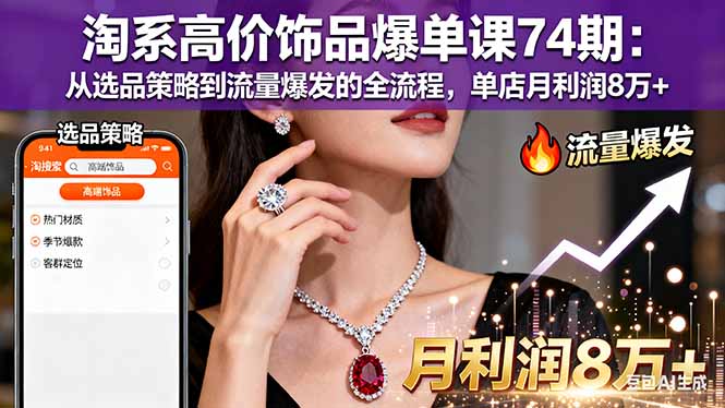 淘系高价饰品爆单课74期：从选品策略到流量爆发的全流程，单店月利润8万+-hcnxn