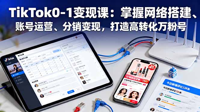 TikTok0-1变现课：掌握网络搭建、账号运营、分销变现，打造高转化万粉号-hcnxn