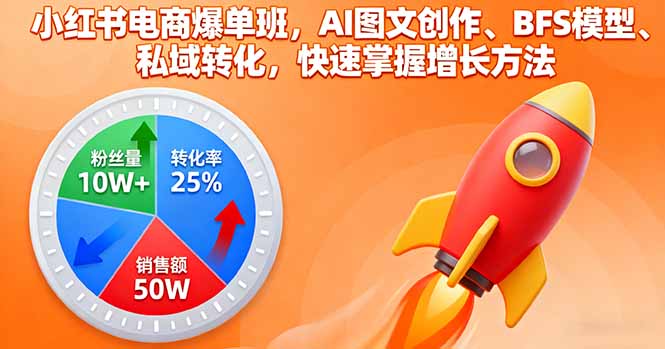 小红书电商爆单班，AI图文创作、BFS模型、私域转化，快速掌握增长方法-hcnxn