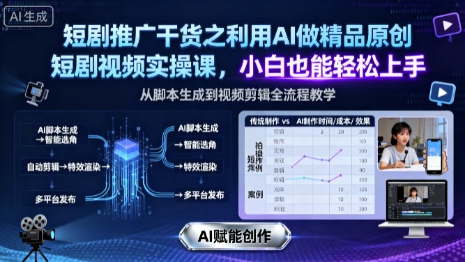 短剧推广干货之利用AI做精品原创短剧视频实操课，小白也能轻松上手-hcnxn