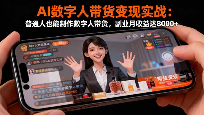 AI数字人带货变现实战：普通人也能制作数字人带货，副业月收益达8000+-hcnxn