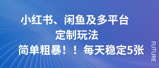 小红书、闲鱼及多平台定制玩法简单粗暴！每天稳定5张-hcnxn
