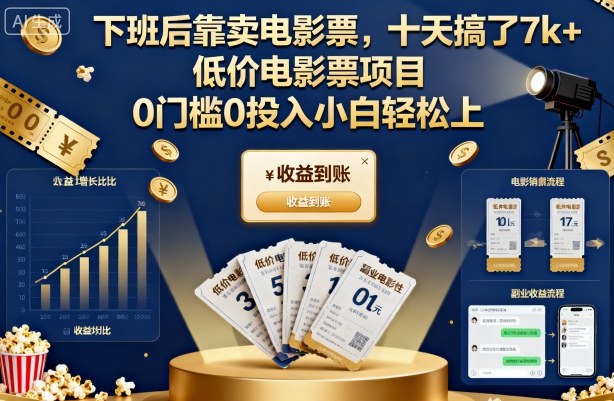 下班后靠卖电影票，十天搞了7k+，低价电影票项目，0门槛0投入小白轻松上手【揭秘】-hcnxn