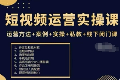 短视频运营实操课，运营方法+案例+实操+私教+线下闭门课-hcnxn