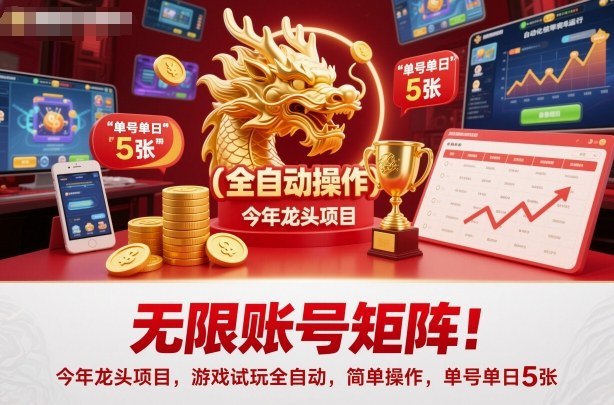 无限账号矩阵！今年龙头项目，游戏试玩全自动，简单操作，单号单日5张【揭秘】-hcnxn
