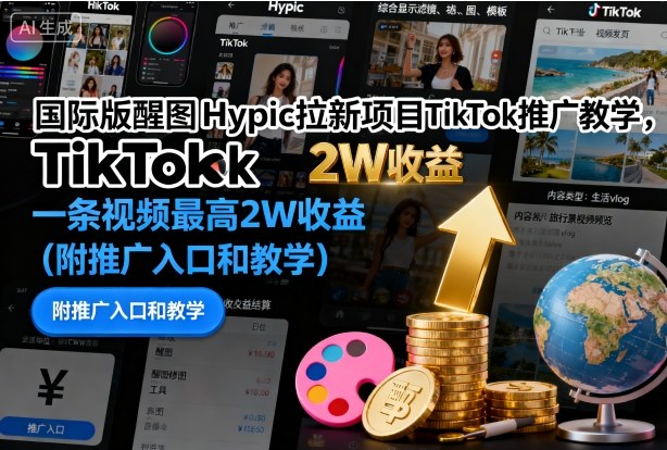 国际版醒图Hypic拉新项目TikTok推广教学，一条视频最高2W收益(附推广入口和教学)-hcnxn