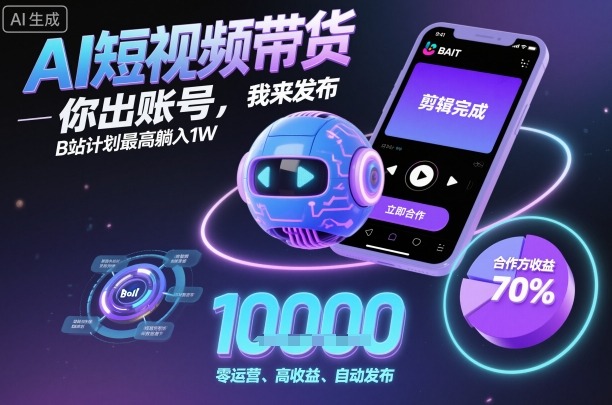 AI短视频带货，你出账号，我来发布，B站计划最高躺入1W【揭秘】-hcnxn