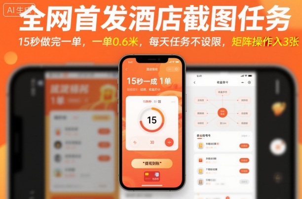 全网首发酒店截图任务，15秒做完一单，一单0.6米，每天任务不设限，矩阵操作日入3张【揭秘】-hcnxn