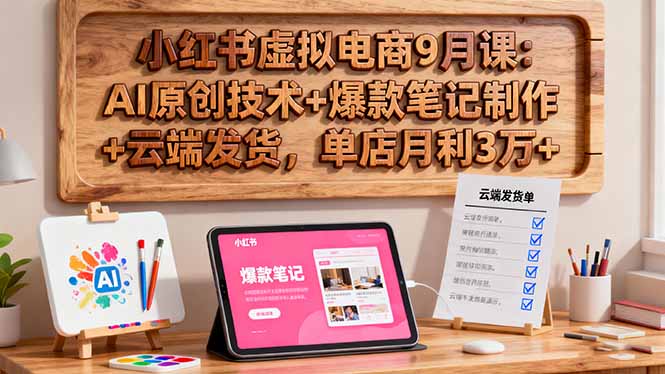 小红书虚拟电商9月课：AI原创技术+爆款笔记制作+云端发货，单店月利3万+-hcnxn