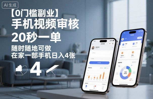 【0门槛副业】手机视频审核，20秒一单，随时随地可做，在家一部手机日入4张【揭秘】-hcnxn