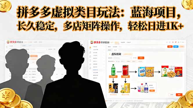 拼多多虚拟类目玩法，蓝海项目，长久稳定，多店矩阵操作，轻松日进1K+-hcnxn