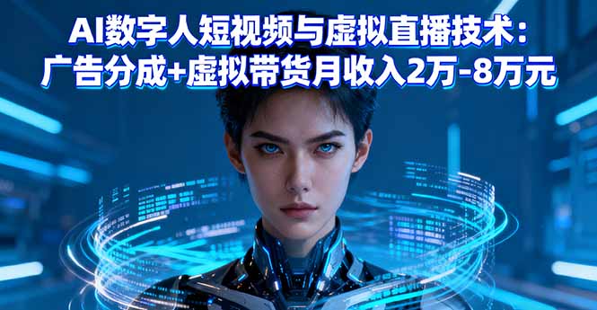 AI数字人短视频与虚拟直播技术：广告分成+虚拟带货月收入2万-8万元-hcnxn