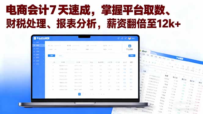 电商会计7天速成，掌握平台取数、财税处理、报表分析，薪资翻倍至12k+-hcnxn