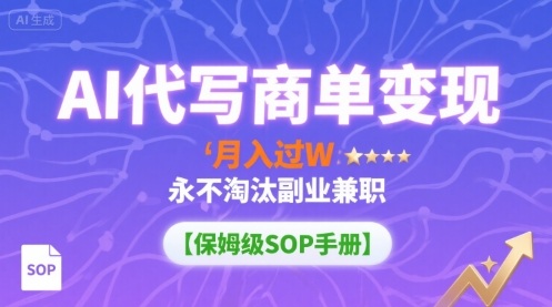AI代写商单变现，月入过W，永不淘汰副业兼职【保姆级SOP手册】-hcnxn
