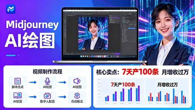AI绘图照片开口说话视频制作：Midjourney+数字人，7天产100条月增收过万-hcnxn