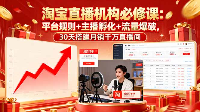 淘宝直播机构必修课：平台规则/主播孵化/流量爆破,30天搭建月销千万直播间-hcnxn