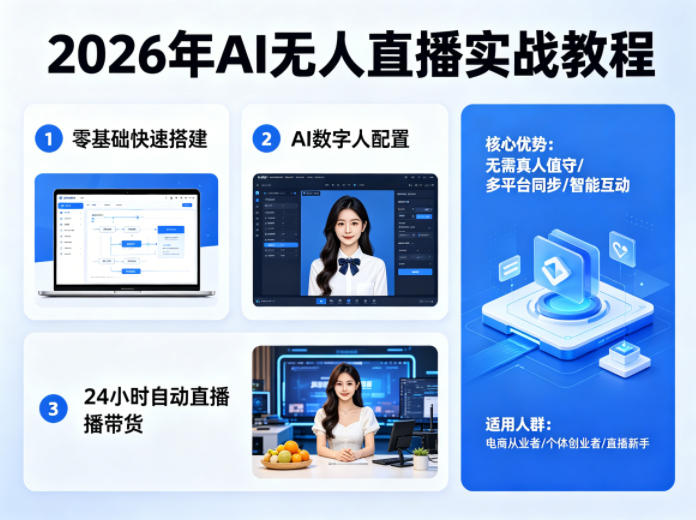 2026年AI无人直播实战教程，零基础也能快速搭建AI数字人无人直播间，实现24小时自动直播带货-hcnxn