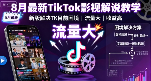 8月最新TikTok影视解说教学，新版解决TK目前困境，流量大，收益高-hcnxn