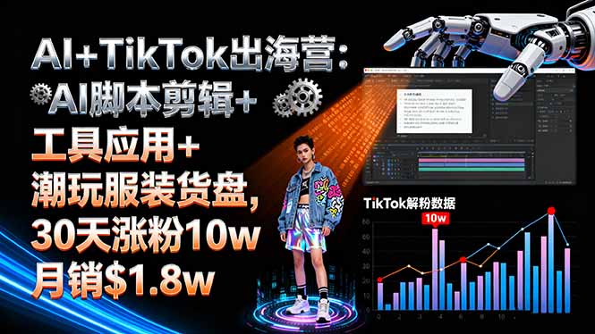 AI+TikTok出海营:AI脚本剪辑+工具应用+潮玩服装货盘,30天涨粉10w月销$1.8w-hcnxn