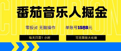 番茄音乐人掘金，单账号最高可撸1k+，可无限矩阵去做，零投入-hcnxn
