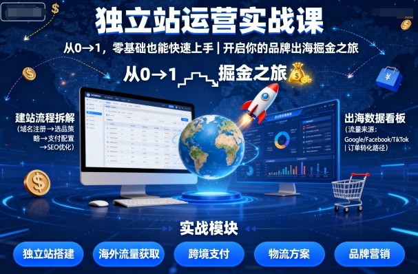 独立站运营实战课，​从0到1，零基础也能快速上手，开启你的品牌出海掘金之旅-hcnxn