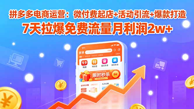 拼多多电商运营：微付费起店+活动引流+爆款打造 7天拉爆免费流量月利润2w+-hcnxn