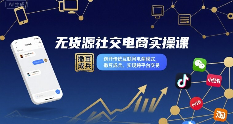无货源社交电商实操课，绕开传统互联网电商模式，撒豆成兵，实现跨平台交易-hcnxn