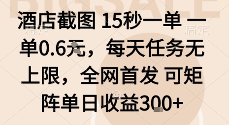 酒店截图15秒一单，一单0.6米，每天任务无上限，全网首发可矩阵单日收益3张【揭秘】-hcnxn