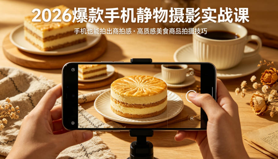 2026爆款手机静物摄影实战课，手机也能拍出商拍感，学会拍出高质感美食商品-hcnxn