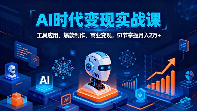 AI时代全场景实战课，工具应用、爆款制作、商业变现，51节掌握月入2万+-hcnxn