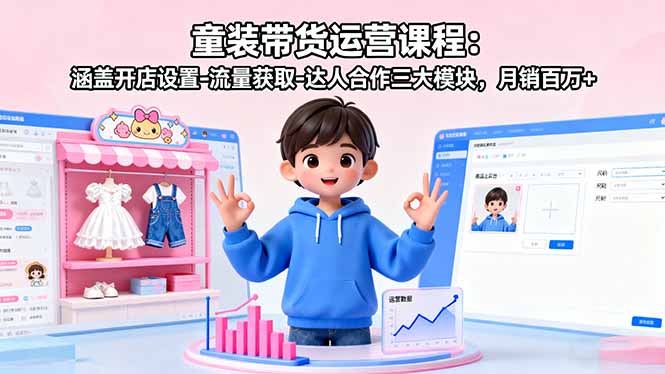 童装带货运营课程：涵盖开店设置-流量获取-达人合作三大模块，月销百万+-hcnxn