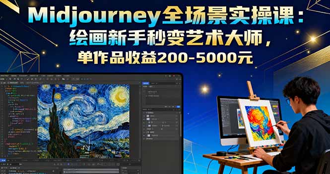 Midjourney全场景实操课：绘画新手秒变艺术大师，单作品收益200-5000元-hcnxn