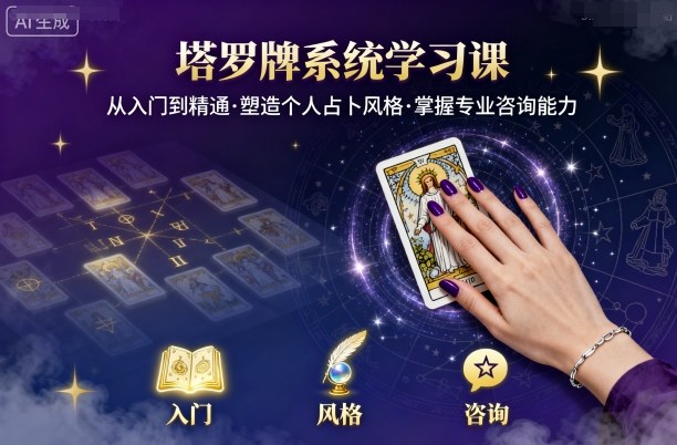 塔罗牌系统学习课，助你从入门到精通，塑造个人占卜风格，掌握专业咨询能力-hcnxn