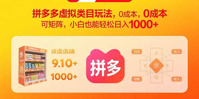 拼多多虚拟类目玩法，0成本，可矩阵，小白也能轻松日入1000+-hcnxn