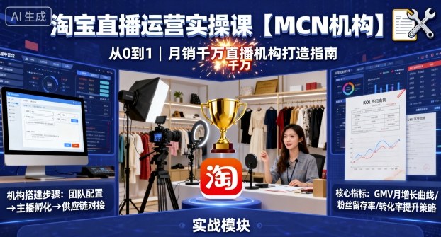 淘宝直播运营实操课【MCN机构】，从0到1做一家月销千W的直播机构-hcnxn