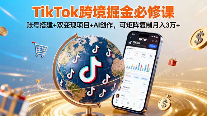 TikTo跨境掘金必修课，账号搭建+双变现项目+AI创作，可矩阵复制月入3万+-hcnxn