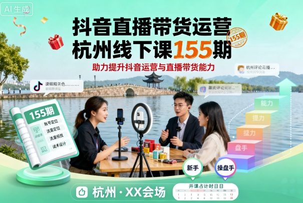 抖音直播带货运营杭州线下课155期，助力提升抖音运营与直播带货能力-hcnxn