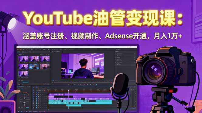 2025YouTube油管变现课：涵盖账号注册、视频制作、Adsense开通，月入1万+-hcnxn