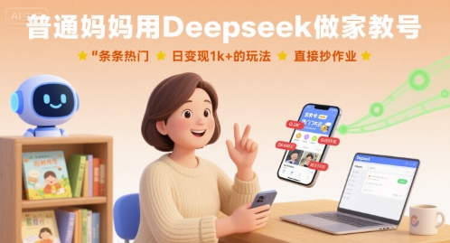 普通妈妈用Deepseek做家教号，条条热门，日变现1k+的玩法，直接抄作业-hcnxn