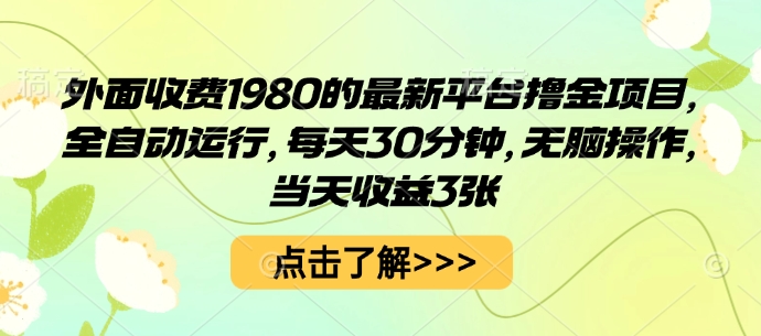 外面收费1980的最新平台撸金项目，全自动运行，每天30分钟，无脑操作，当天收益3张【揭秘】-hcnxn